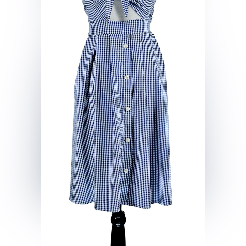 Cupshe Blue Gingham Midi Dress Cutout Bow Front – Size M - Picture 7 of 17